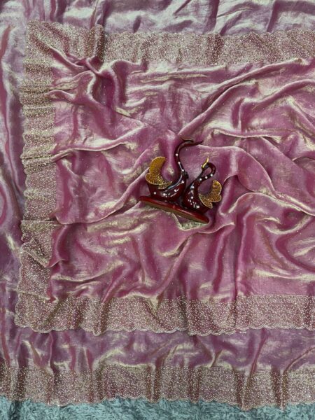 Women's Shimmering Ice Blue Georgette Saree with All-Over Diamond & Sequin Embellishments – Complete with Heavily Worked Border for Festive & Wedding Wear